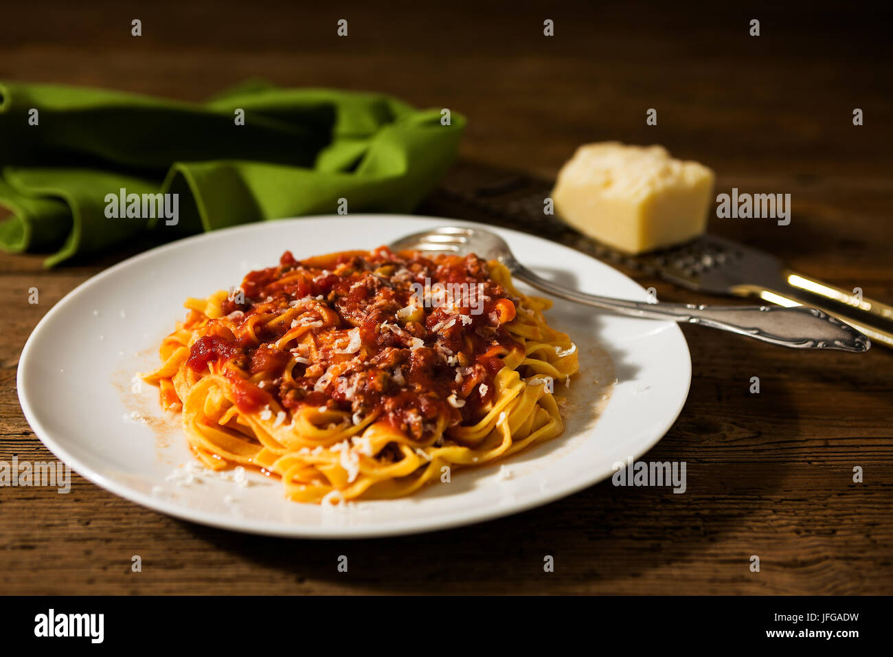 Tagliatelle pasta with bolognese ragu Stock Photo Alamy