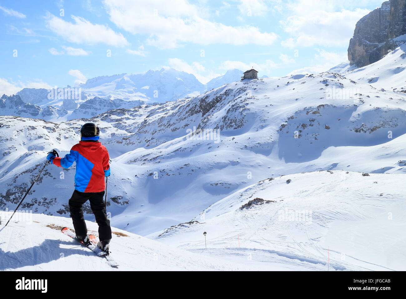 skiing boy in the alps Stock Photo