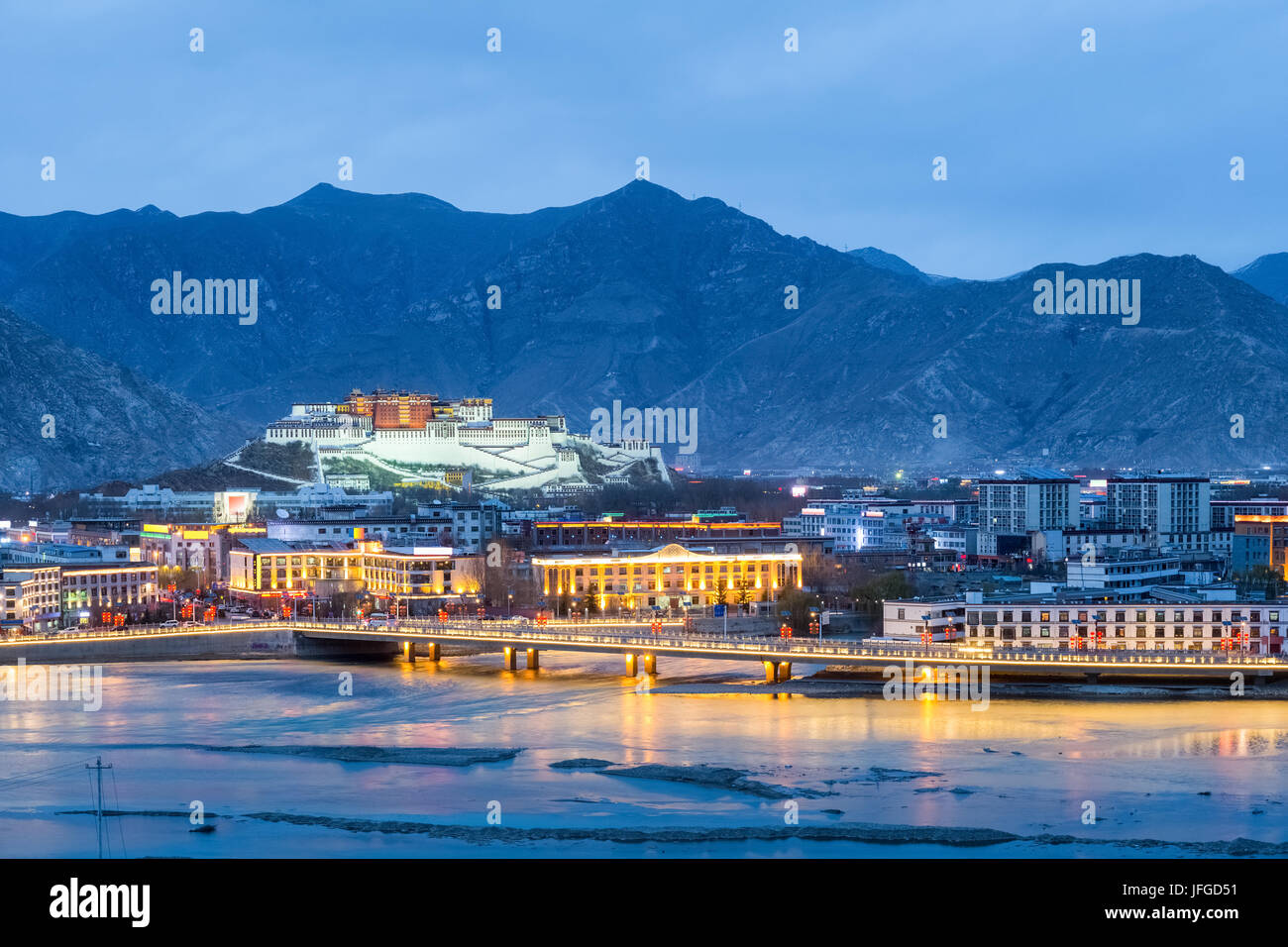 beautiful lhasa in nightfall Stock Photo