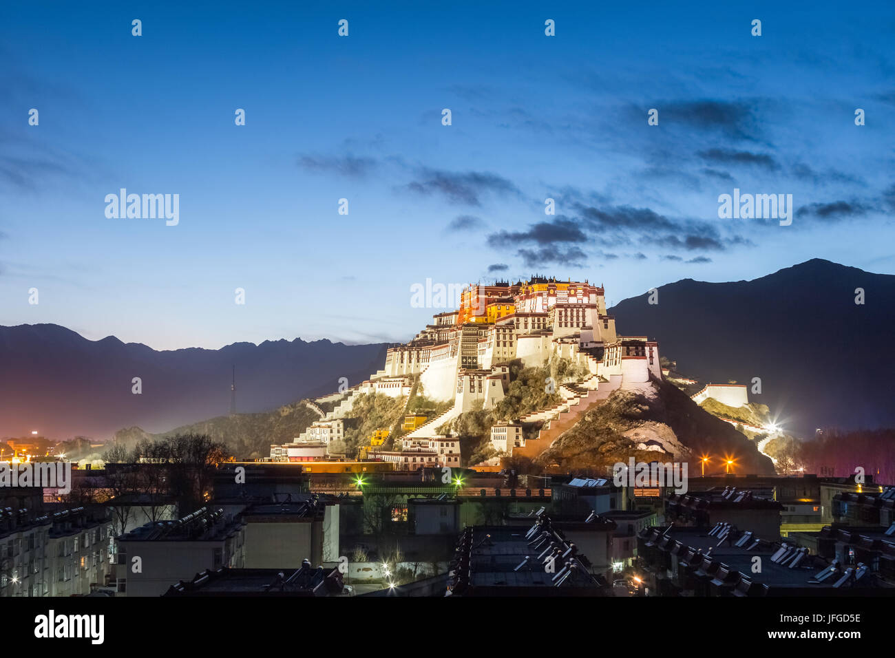 overlook of the potala palace in nightfall Stock Photo