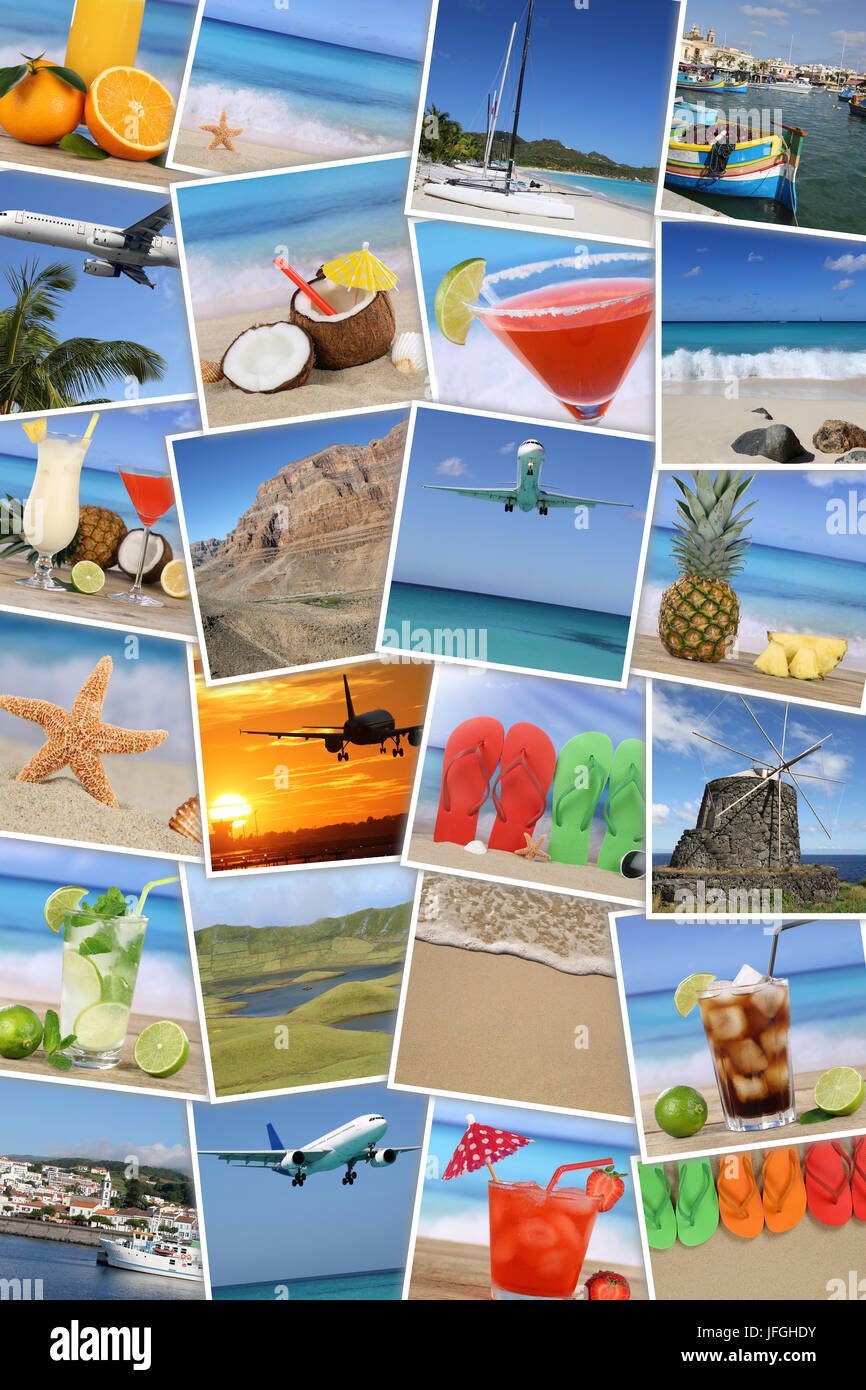 Hintergrund aus Fotos vom Urlaub mit Strand, Sonne, Sommer, Ferien