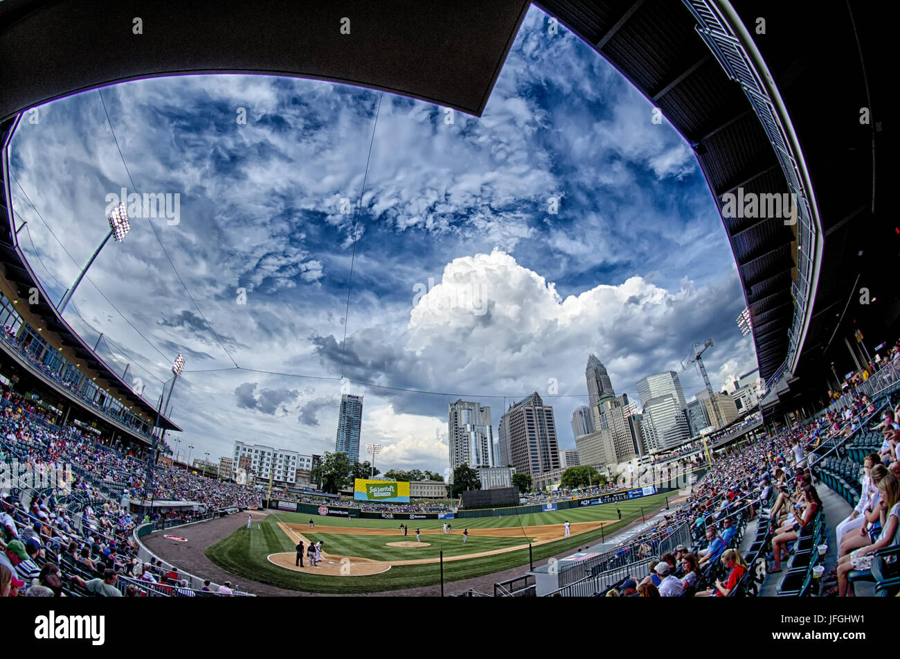 bbt baseball charlotte nc knights baseball stadium and city skyline