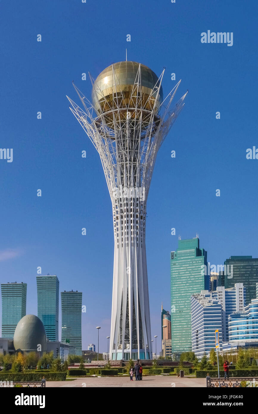 Kazakhstan, Astana City, New Administrative City, Nurzhol Avenue and Bayterek Monument Stock Photo
