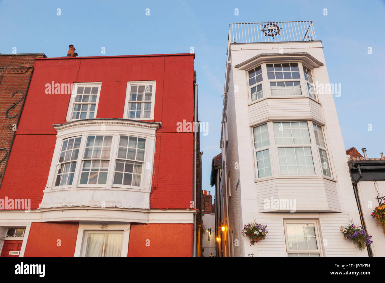 England, Hampshire, Portsmouth, Facade of Historical Houses in Old Portsmouth Stock Photo