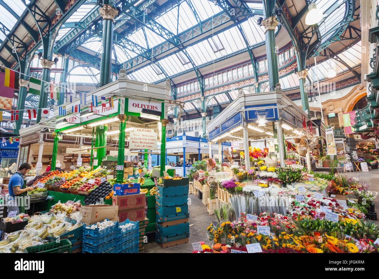 England, Yorkshire, Leeds, Leeds City Market aka Kirkgate Market, Interior View Stock Photo Alamy
