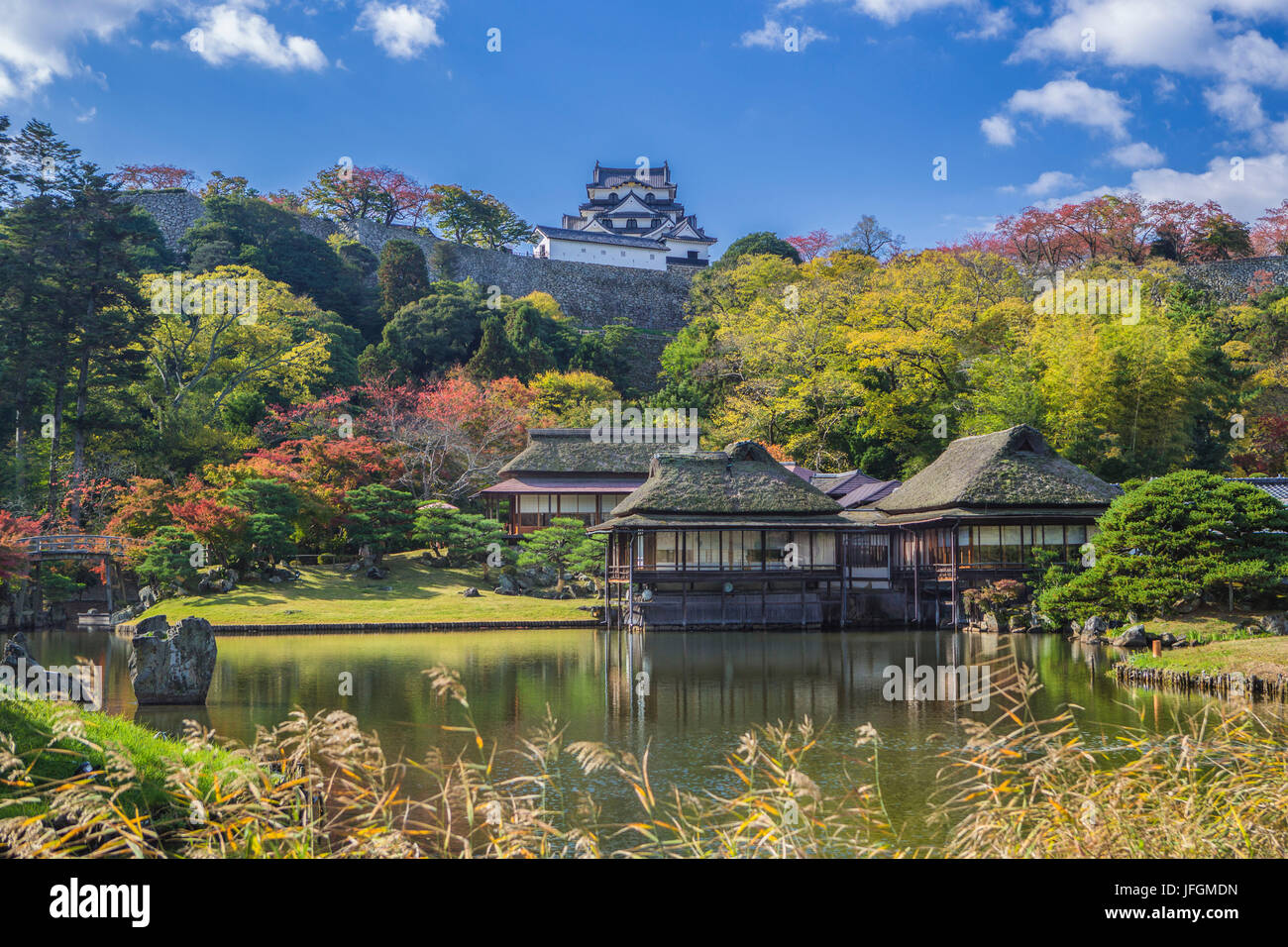 Japan, Hikone City, Genkyu Garden and Hikone Castle Stock Photo