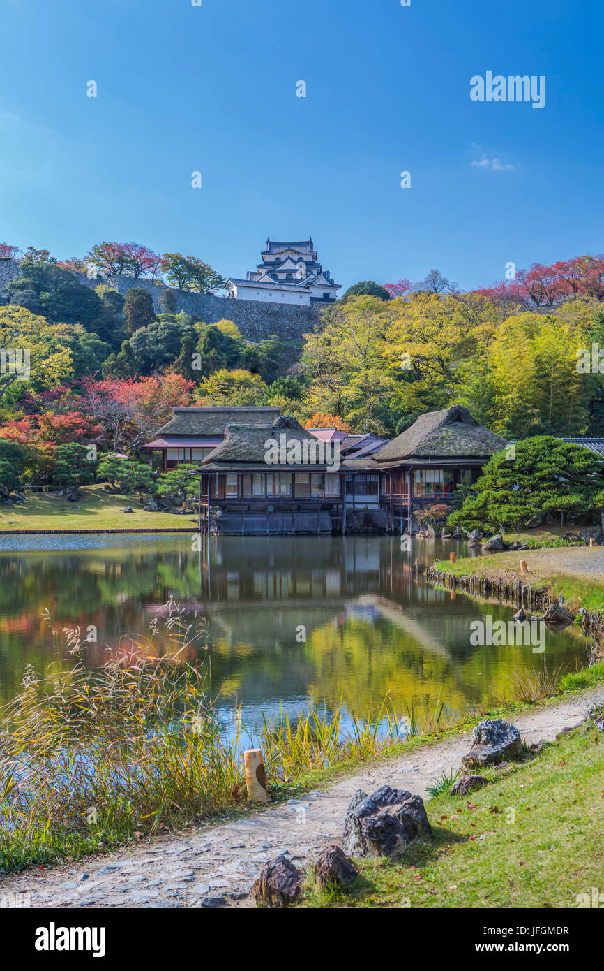 Japan, Hikone City, Genkyu Garden and Hikone Castle Stock Photo