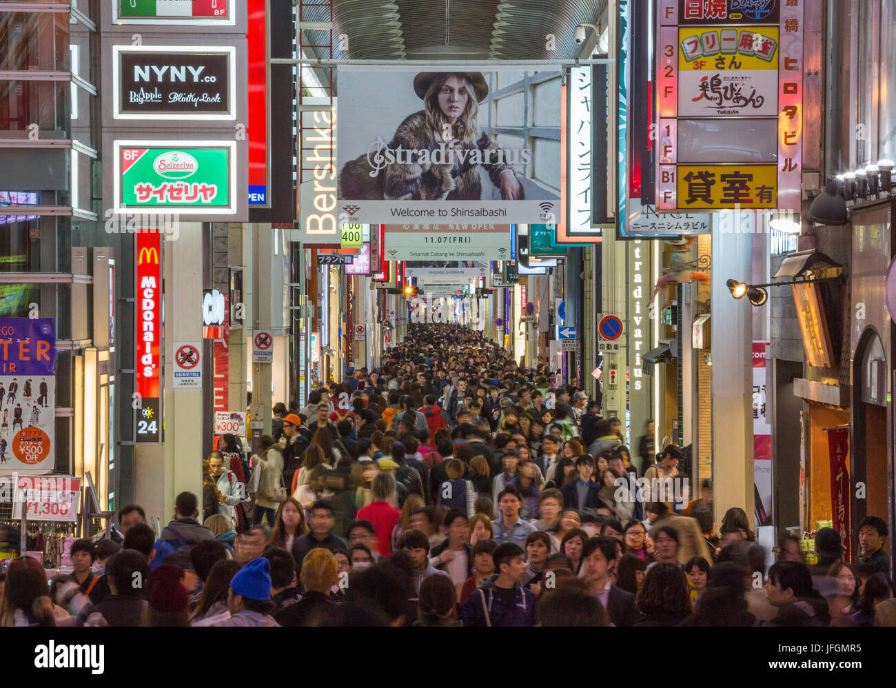 Japan, Kansai, Osaka City, Near Namba Station, Dotombori shopping street Stock Photo