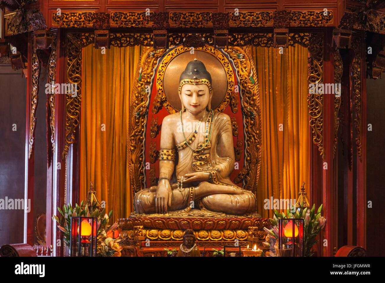 China, Shanghai, Jade Buddha Temple, Jade Buddha Statue Stock Photo