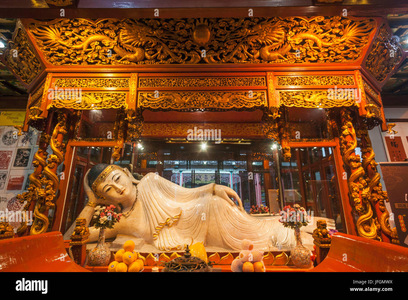 China, Shanghai, Jade Buddha Temple, Reclining Marble Buddha Stock Photo