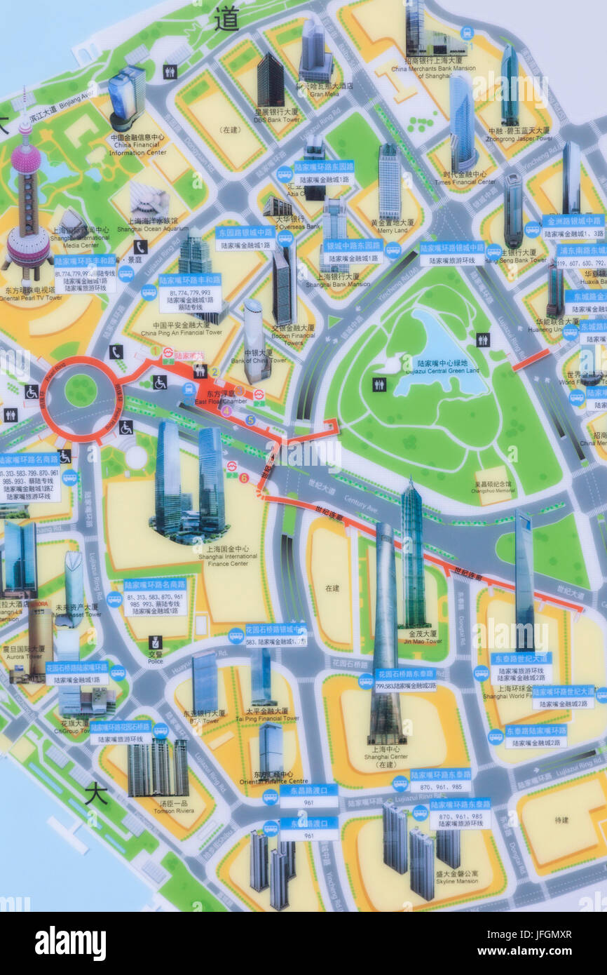 China, Shanghai, Pudong, Map of Pudong Business Area Stock Photo