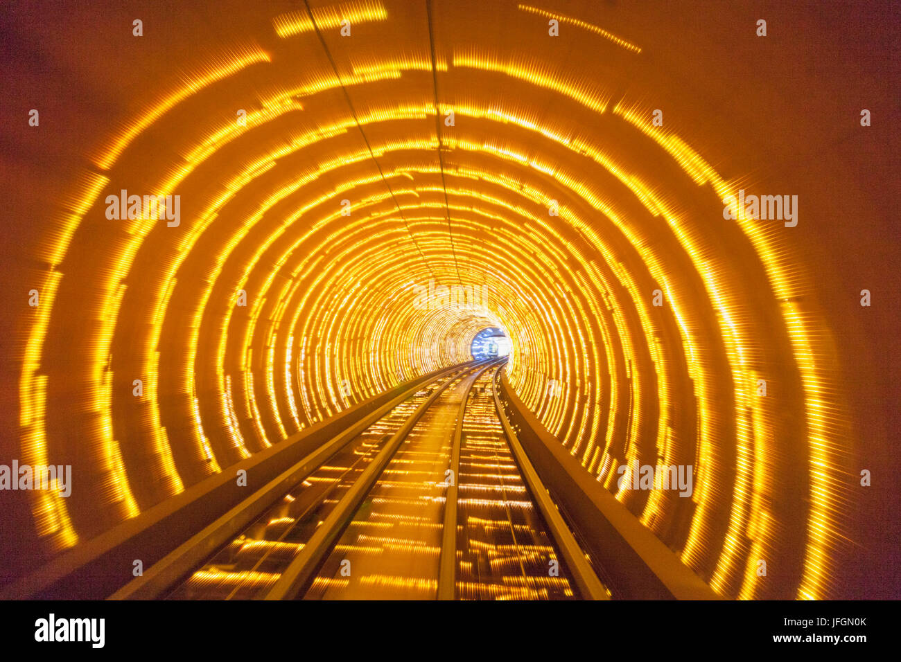 China, Shanghai, The Bund Sightseeing Tunnel, Light Show Stock Photo