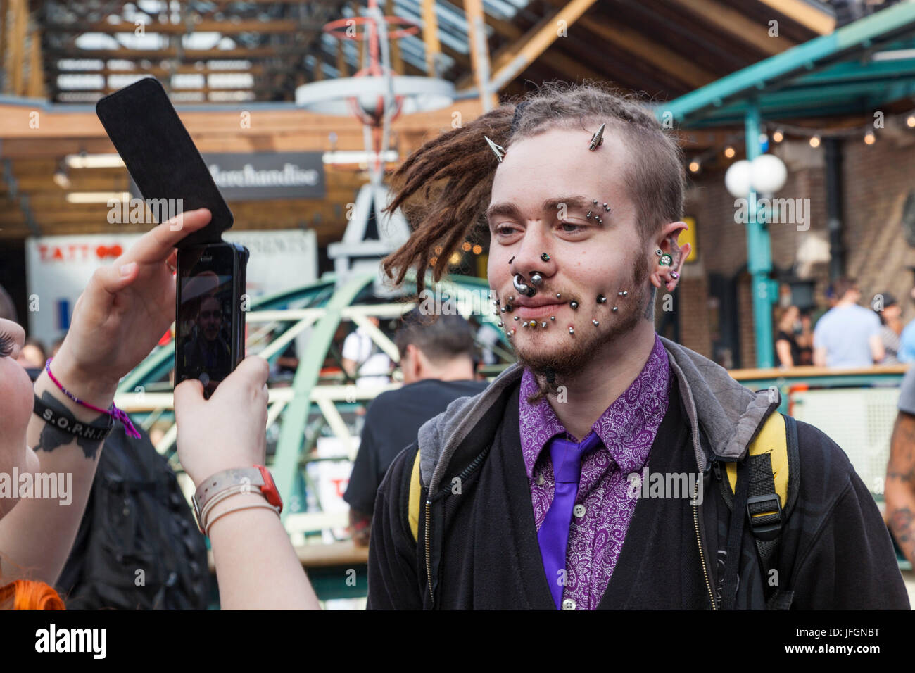 England, London, London Tattoo Convention, Man with Body Piercing Stock Photo