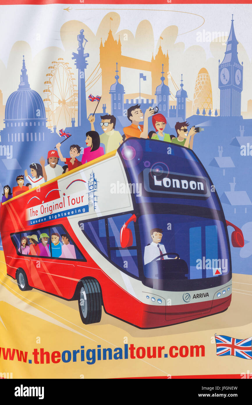 England, London, Poster Advertising London Sightseeing Bus Tour Stock Photo