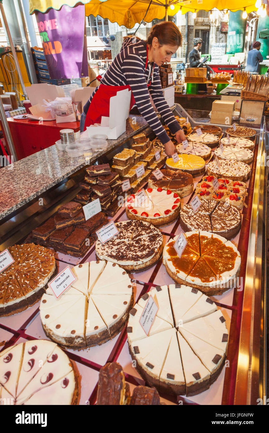 England, London, Southwark, Borough Market, Cake Stall, Display of