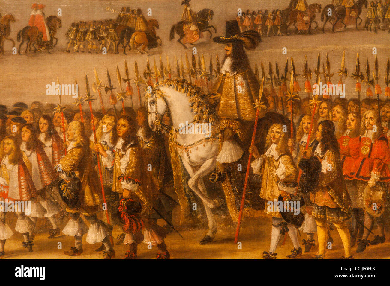 England, London, The City, Museum of London, Dirk Stoop's Painting of Charles II's Cavalcade Through The City of London Stock Photo
