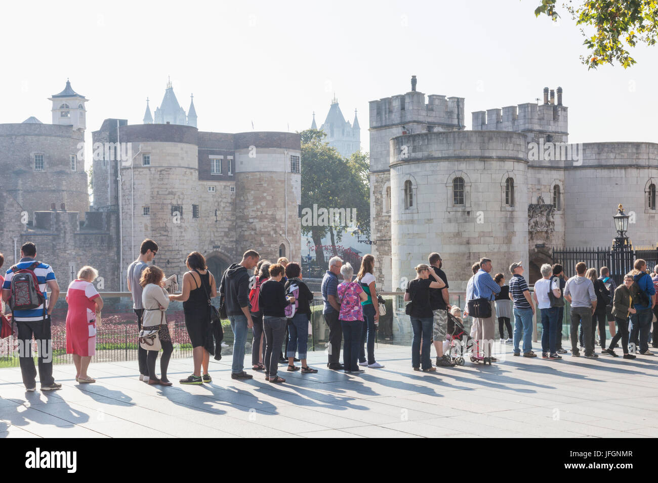 England, London, Tower of London, Tourists Queuing Stock Photo
