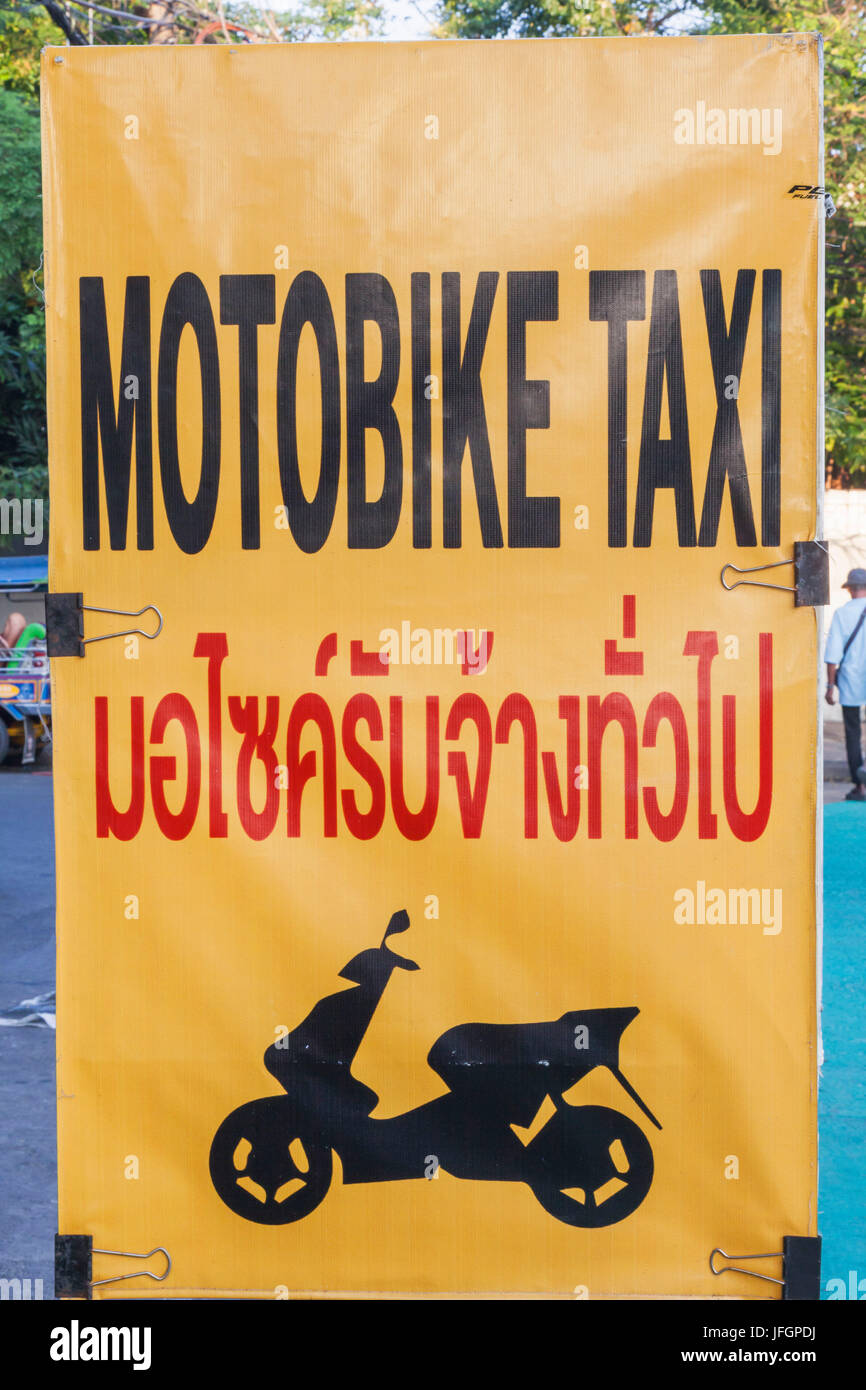 Thailand, Bangkok, Khaosan Road, Motorbike Taxi Sign Stock Photo