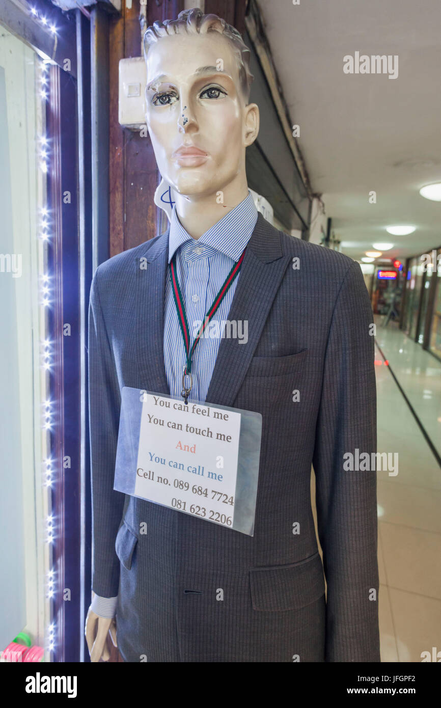 Thailand, Bangkok, Khaosan Road, Tailor's Shop Advertising Mannequin Stock Photo