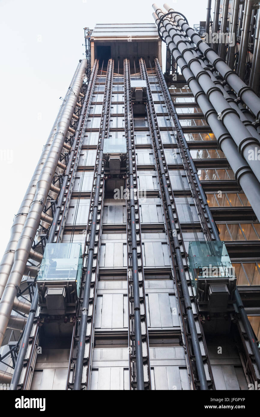 England, London, The City, Lloyds Building, The External Lifts Stock Photo