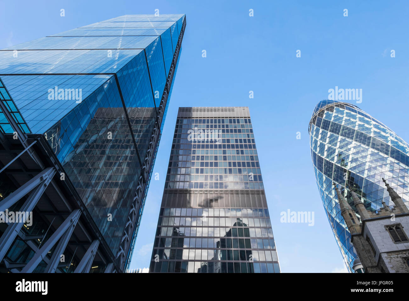 England, London, The City, The Leadenhall Building and St Helen's Building and 30 St Mary Axe Building Stock Photo