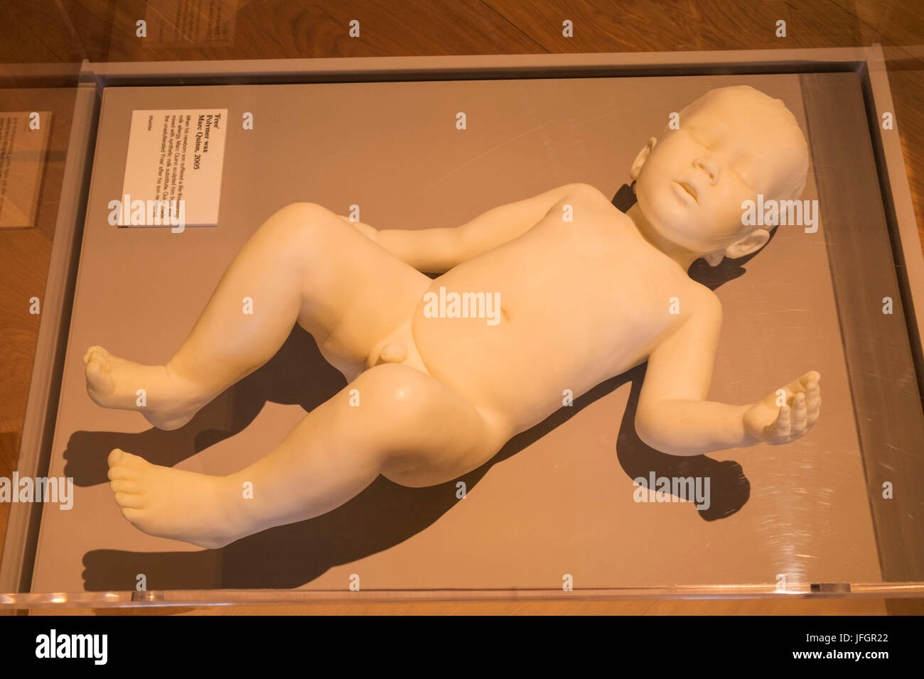 England, London, The Wellcome Collection, The Reading Room, Wax Figure of a Baby titled 'Free' by Marc Quinn 2005 Stock Photo