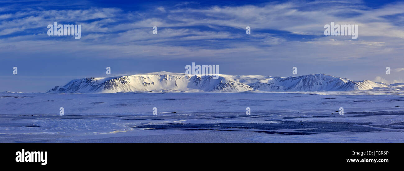 Iceland, Iceland, north-east, winter scenery with Holasandur, Lambafjöll, federal highway 87 to Husavik Stock Photo
