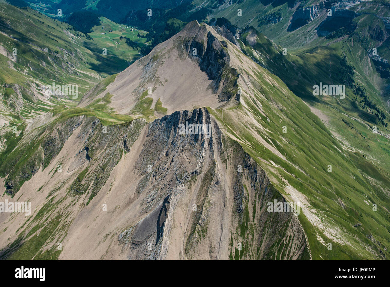 Haldigrat, mountain massif, aerial picture, travelling area, Wolfenschiessen, Engelbergertal, Zentralschweiz, region of Vierwaldstättersee, Switzerland Stock Photo