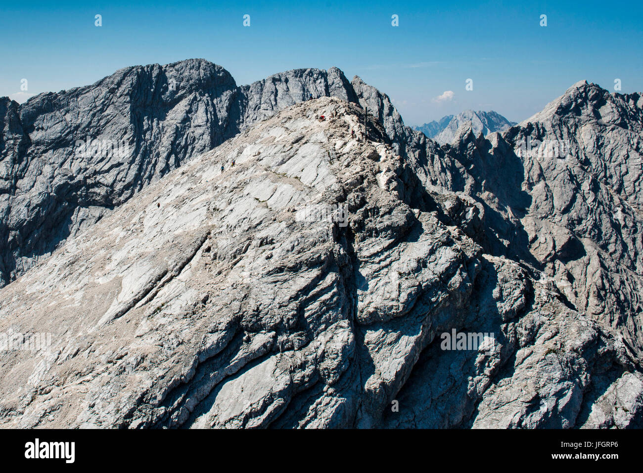 Alpspitze, Garmisch-Partenkirchen, mountaintop, Ferrata, aerial picture, Wetterstein Range, Jubiläumsgrat, Bavaria, Germany Stock Photo