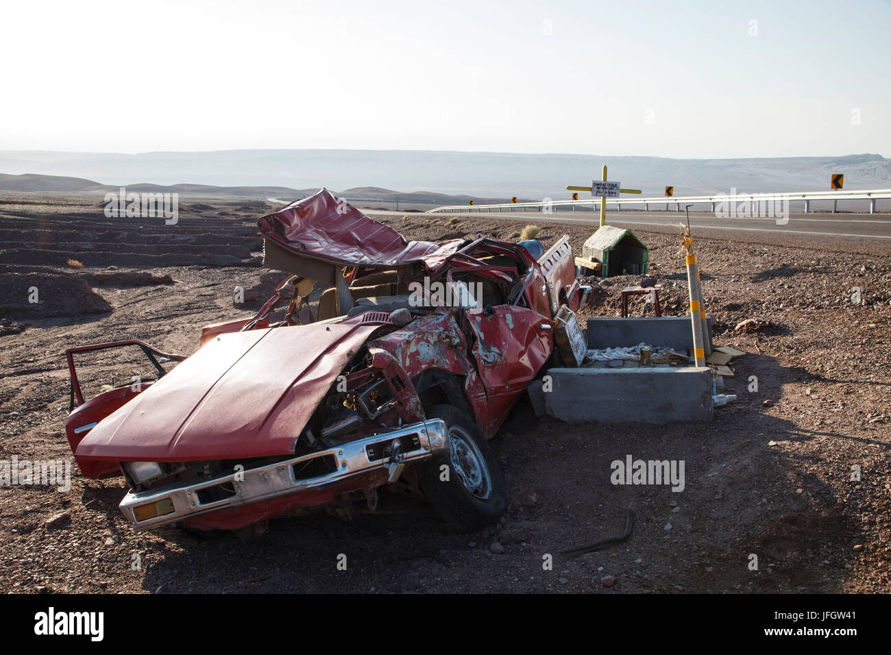 Chile, San Pedro de Atacama, place of the grief, traffic accident Stock Photo