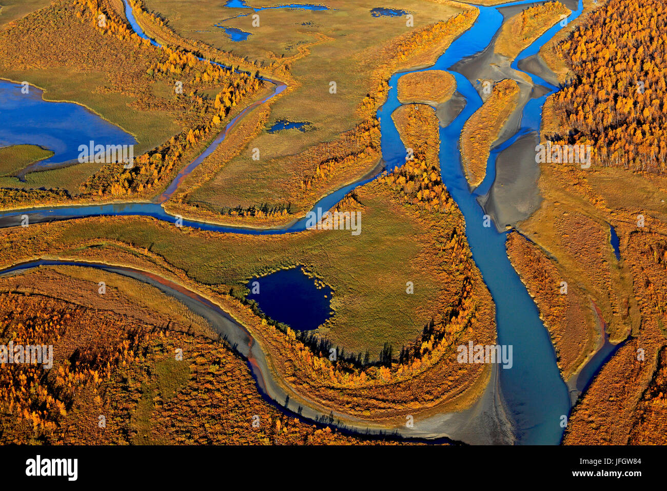 Europe, Sweden, Lapland, province of Norrbotten, Sarek national park, view at the Rapadalen, river delta Stock Photo