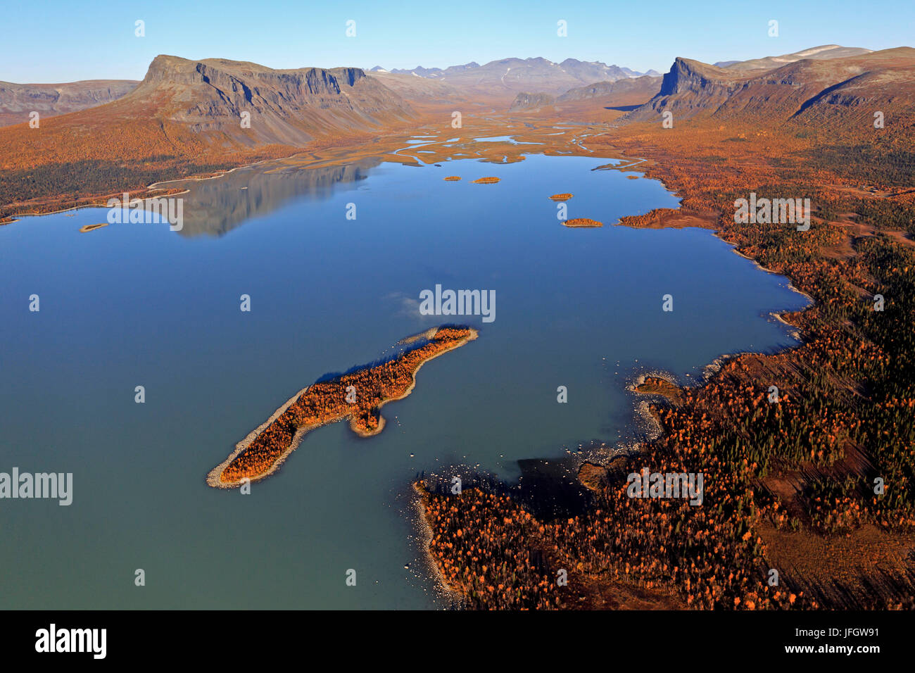 Europe, Sweden, Lapland, province of Norrbotten, Sarek national park, view about the Laitaure and the Rapadalen on the Skierffe Stock Photo