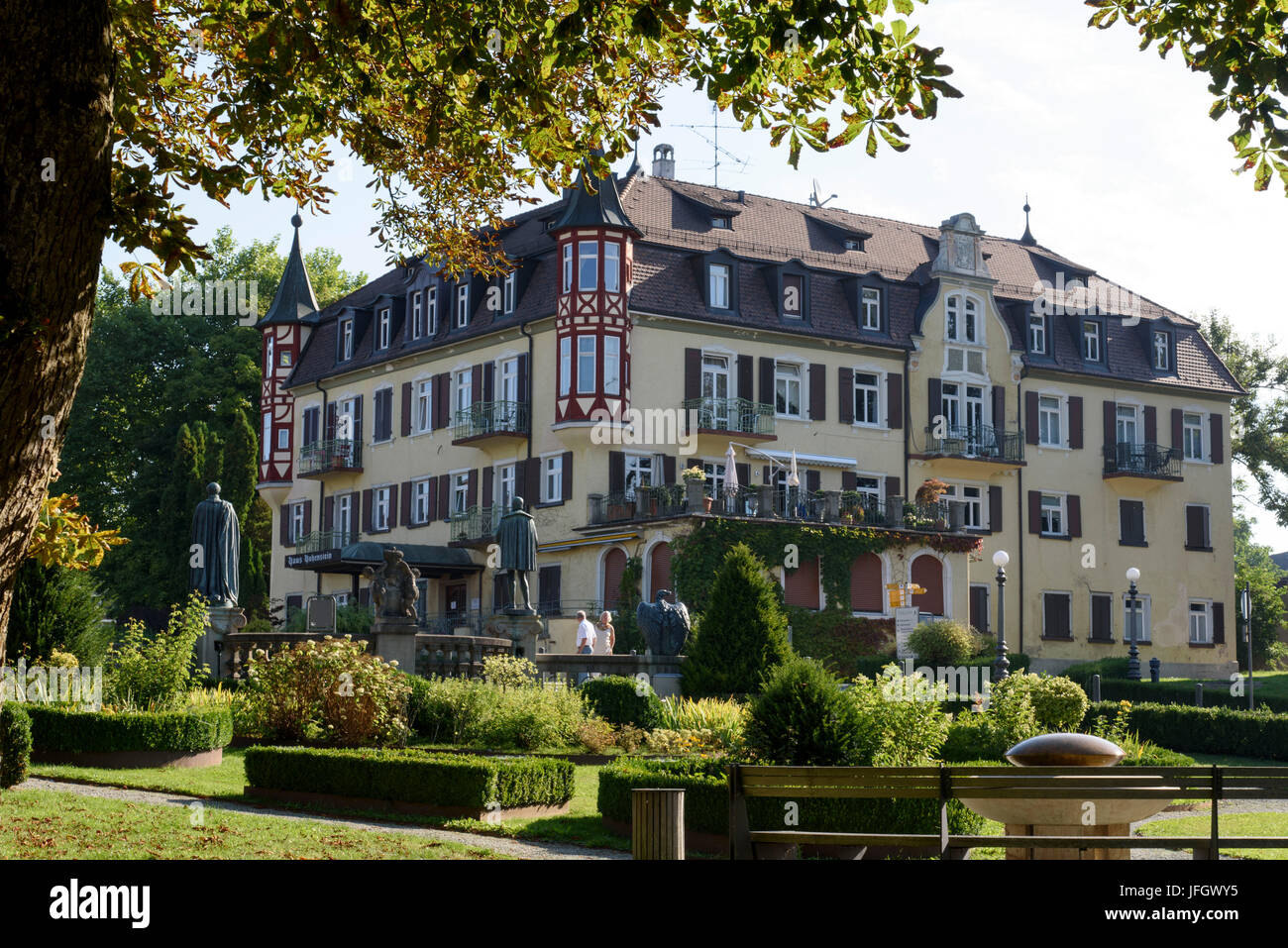 House compared the Castle Heiligenberg, Lake of Constance, Baden-Wurttemberg, Germany Stock Photo