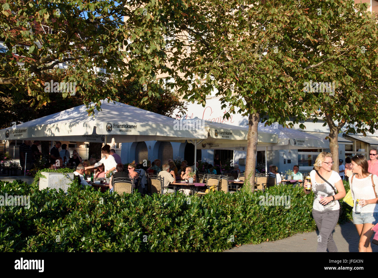 Restaurant café in the lakeside promenade Überlingen, Lake of Constance, Baden-Wurttemberg, Germany Stock Photo