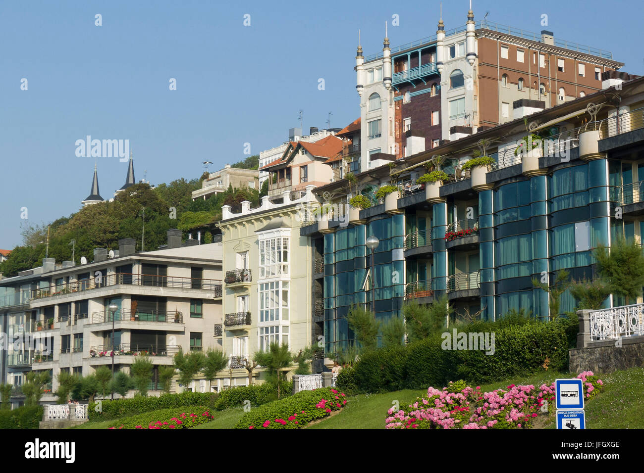 Houses in the seafront, Donostia-San Sebastián, Gipuzkoa, the Basque Provinces, Spain Stock Photo