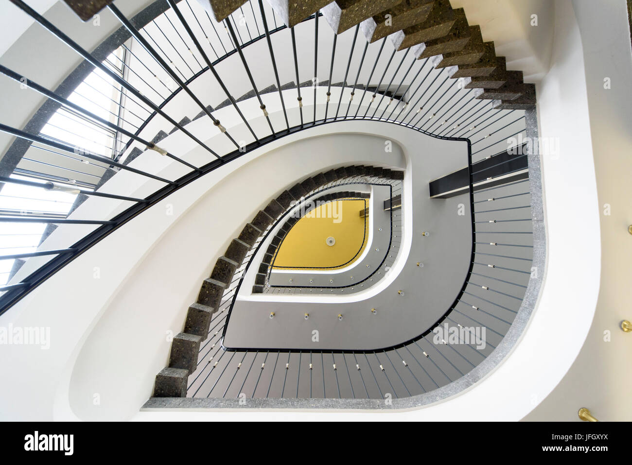 The 50s stairwell in the compulsory health insurance scheme building, Kassel, Hessen, Germany Stock Photo
