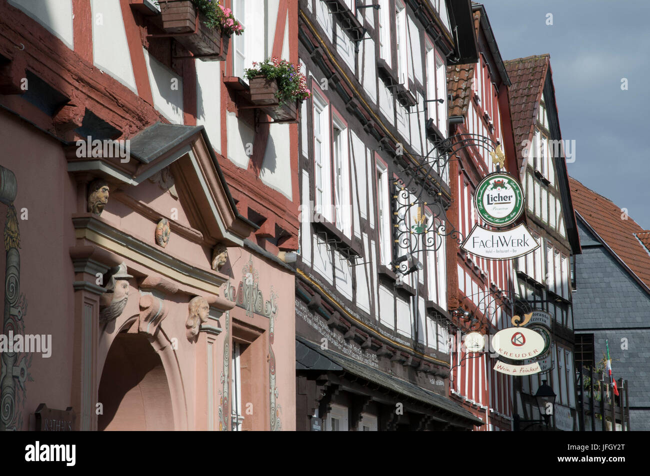 City hall, Old Town, green mountain, Vogelsberg, Hessen, Germany Stock Photo