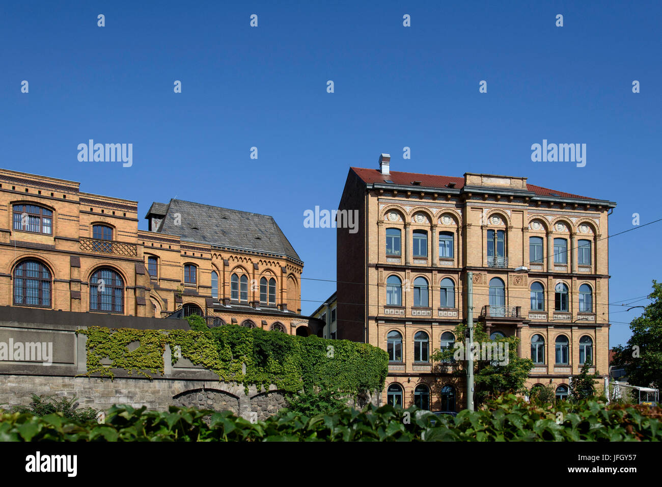 Historical brick buildings and hospital chapel in the Elisabeth hospital, Kassel, Hessen, Germany Stock Photo