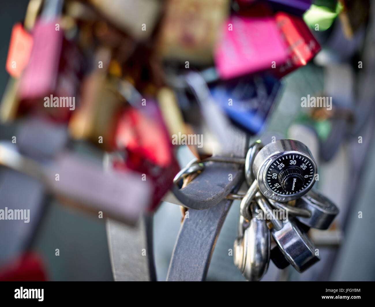Locks as a dear icon in balustrade Stock Photo