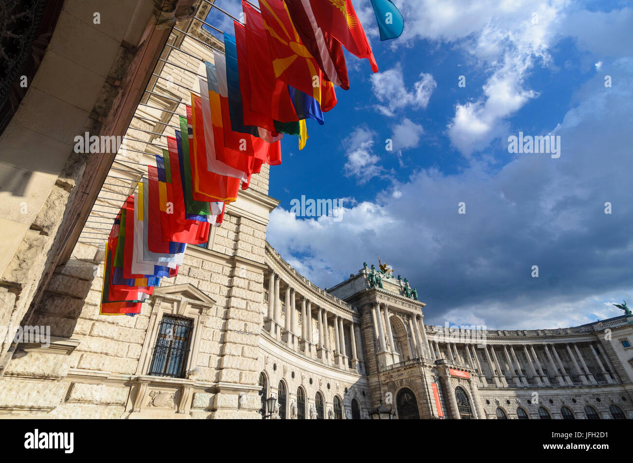 New Hofburg with the seat of the OSCE and the flags of the member countries, Austria, Vienna, 01., Vienna Stock Photo
