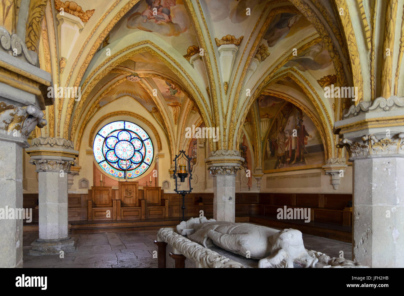 seminary saint's cross, chapter hall with high tomb for Herzog Friedrich II., the pugnacious, Austria, Lower Austria, Viennese wood, saint's cross Stock Photo