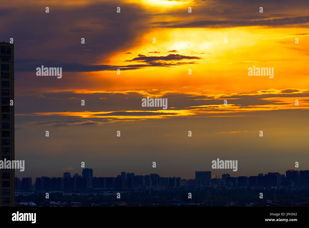 Sunset in Shanghai after storms Stock Photo