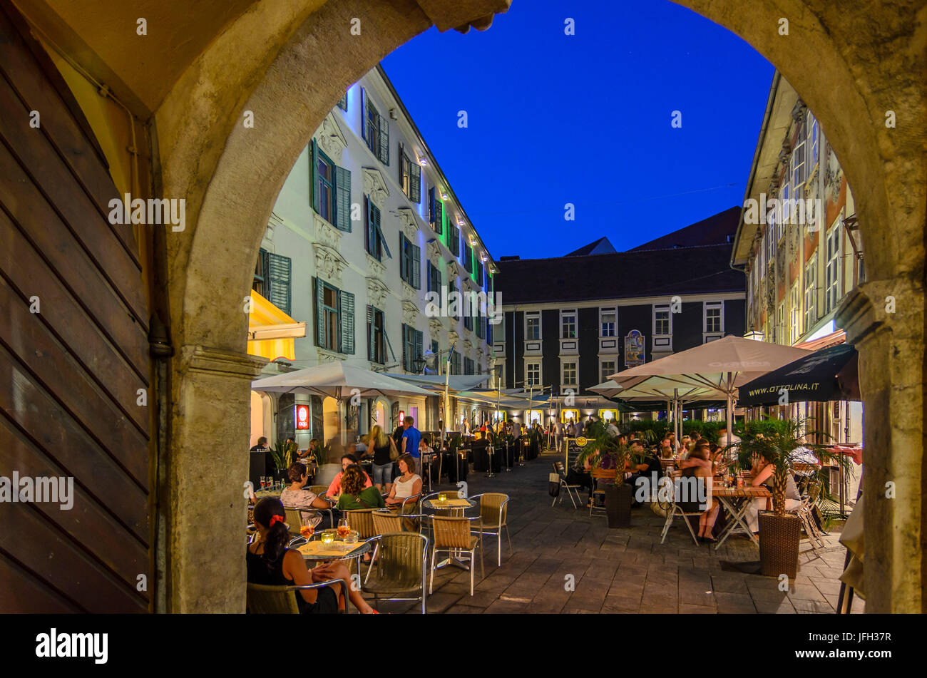 Mehlplatz with the palace Inzaghi and restaurant, Austria, Styria, region Graz, Graz Stock Photo