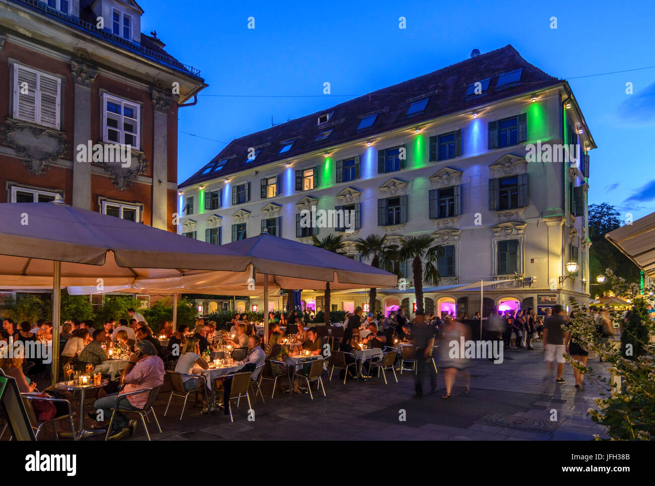 Palace Inzaghi on the Mehlplatz and restaurants, Austria, Styria, region Graz, Graz Stock Photo