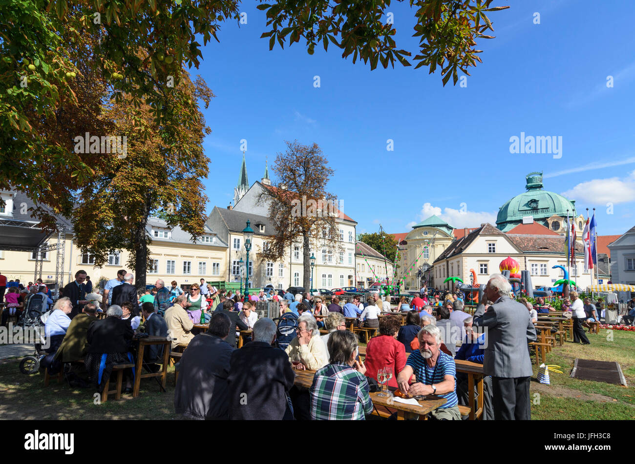 Storm and grape crown feast on the Town Hall square, in the background the seminary Klosterneuburg, Austria, Lower Austria, Viennese wood, Klosterneuburg Stock Photo