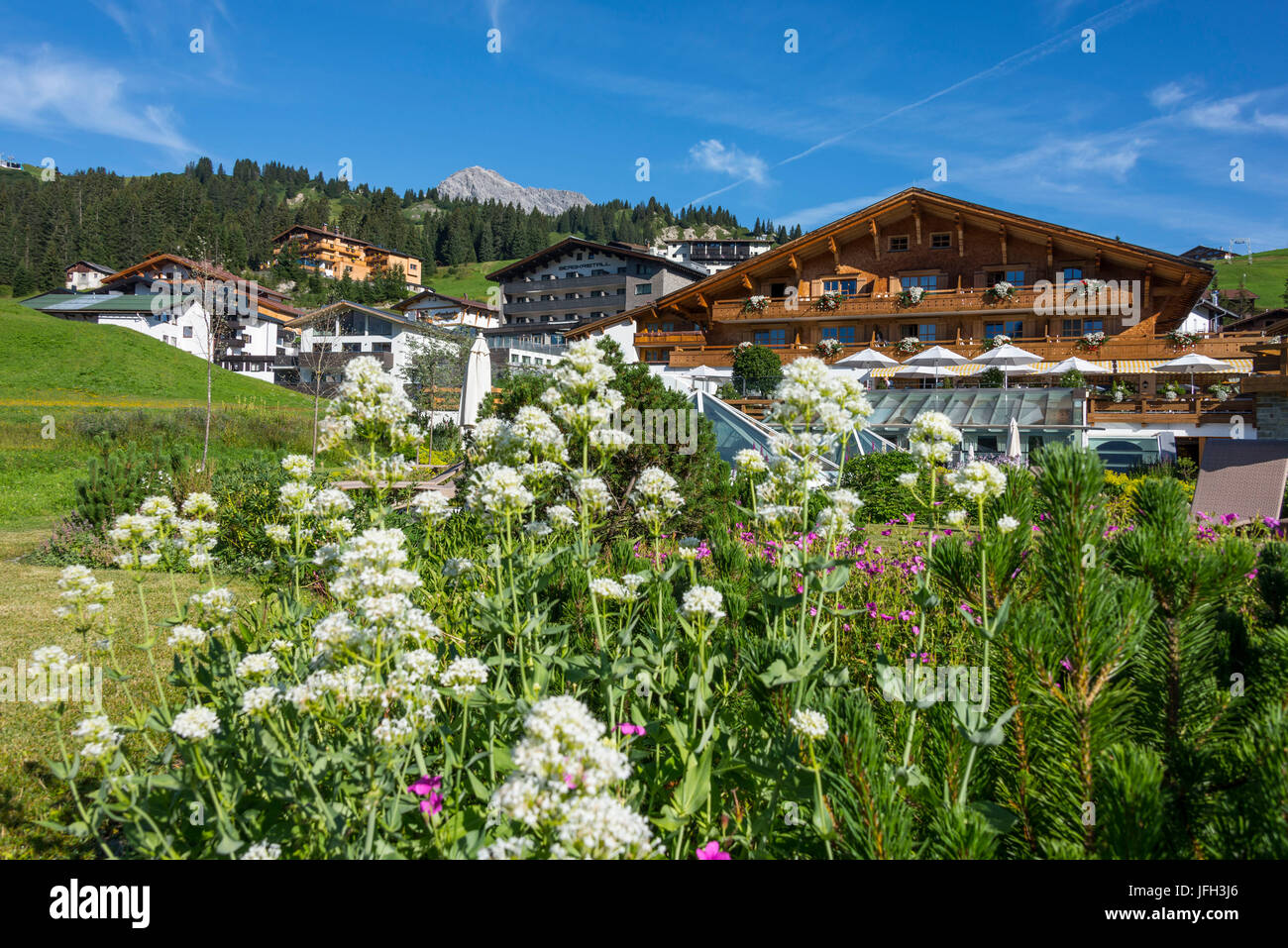 Austria, Vorarlberg, Lech, Oberlech, hotel castle Vital Resort Stock Photo