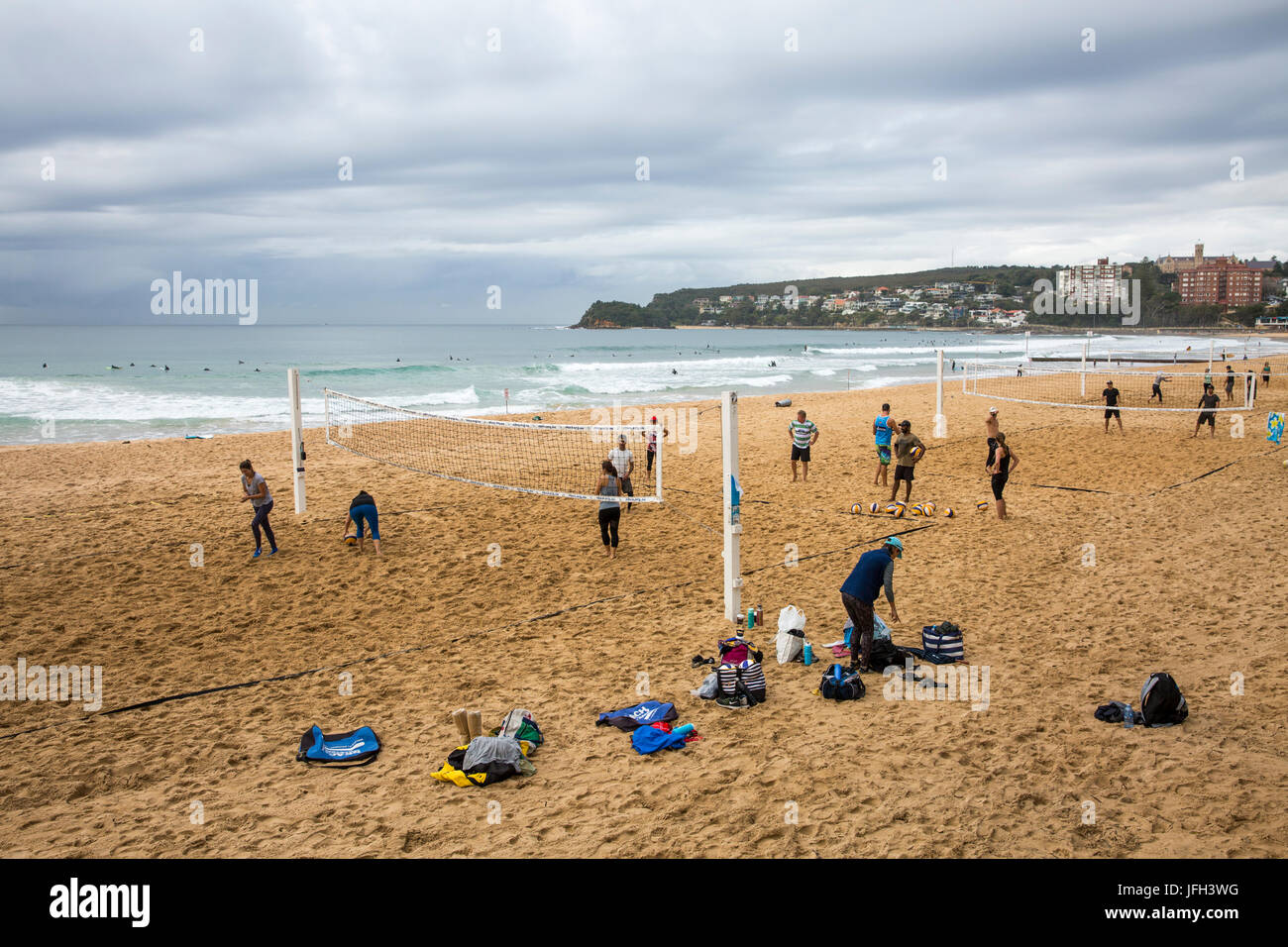 Beach volleyball game on Manly beach in Sydney,australia Stock Photo
