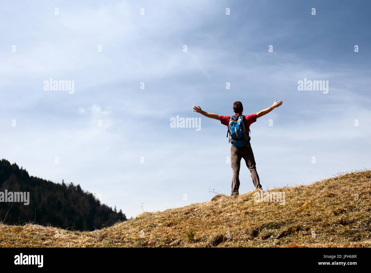 hiker has reached his destination Stock Photo