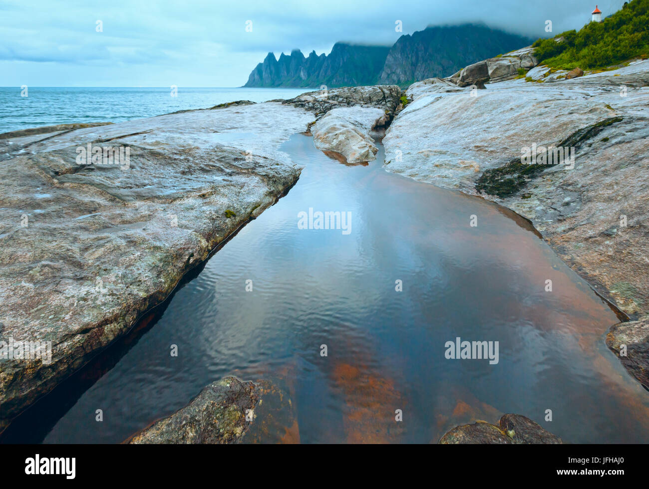 Summer Senja coast (Jagged Ersfjord, Norway, polar ) Stock Photo