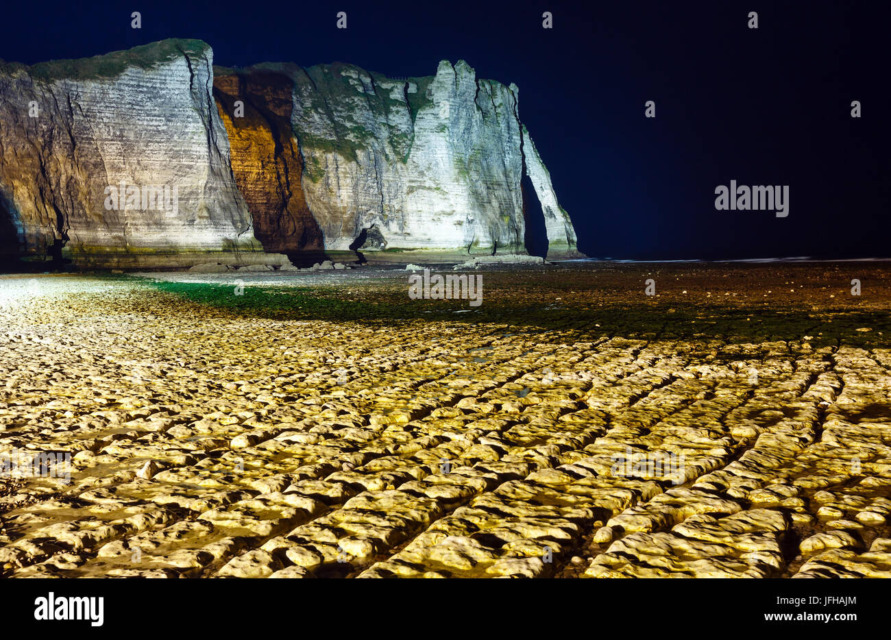 Natural cliff in Etretat, France. Night scene Stock Photo - Alamy